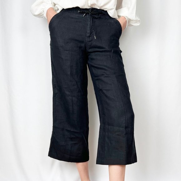 Vintage Pants - Vintage 100% Linen High Waisted Wide Straight Leg Cropped Boot Cut Trouser Pants